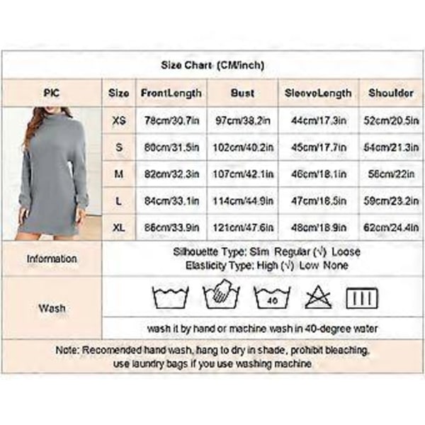 Kvinnors Turtleneck Stickad Klänning Höst Vinter Casual Lös Lång Puffärm Ribbstickad Pullover Klänning (S Ljusgrå)
