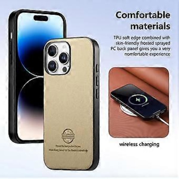 För iPhone 14 Pro Skal Tygtextur Läder+PC+TPU Anti-Drop Telefonskal - Khaki (Khaki)