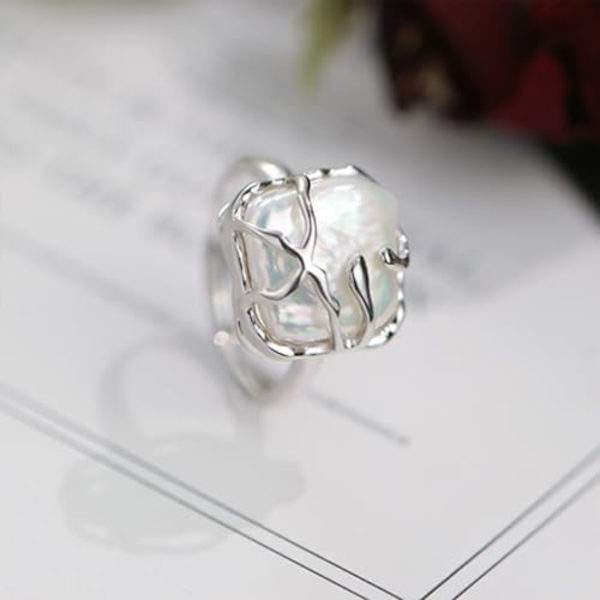 Pärla dam silverring, barockpärla ring silverring, moderiktig statement ring lämplig för kvinnors dagliga födelsedag