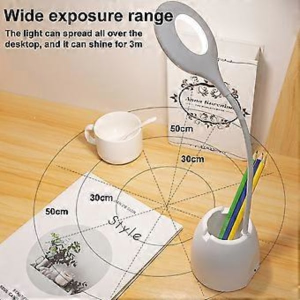 Søt Skrivebordslampe for Jenters Soverom, Oppladbart Batteri Multifunksjonell Skrivebordslampe med Fleksibel Svanehals, Øyevennlig Design og Trinnløs Dimming
