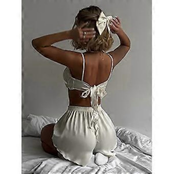 2-delat Pyjamasset för Kvinnor Sexig Vit Cami Topp och Shorts Sovkläder Lounge Set Sött Pyjamasset för Kvinnor (S)