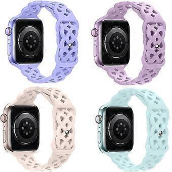4-pak læderrem med blondekant, kompatibel med Apple Watch 38/40/41 mm, dame/herre, iWatch-remme, slanke, tynde, udhulede med klassisk lås til iWatch Series SE/