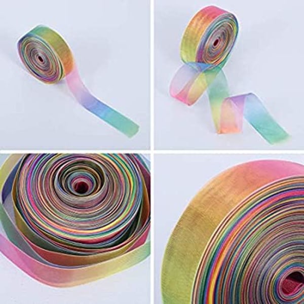 50 meter organza band, genomskinliga satin organza regnbågsband för G