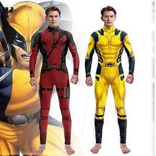 Voksne Mænd Wolverine Deadpool 3 Bodysuit Cosplay Kostume Superhelt Jumpsuit Halloween Karneval Fandango (L Gul)