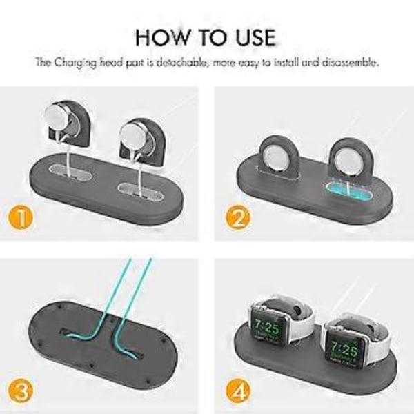 AHASTYLE PT116 til Apple Watch Dobbelt Position Opladningsstand Smart Watch Oplader Holder Base - Grå (Grå)