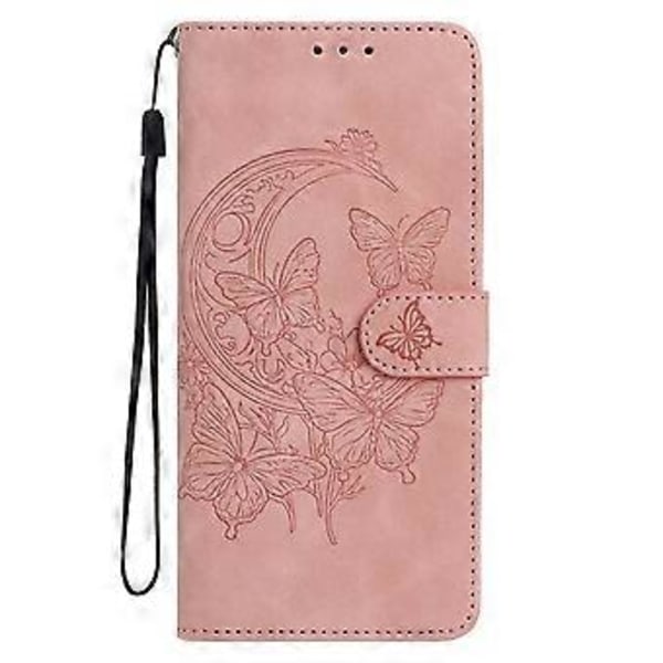 Fodral för Motorola Edge 60 Fusion 5G, fjäril och blomma tryckt PU-läder Plånboksställ Telefonskal (Roséguld)