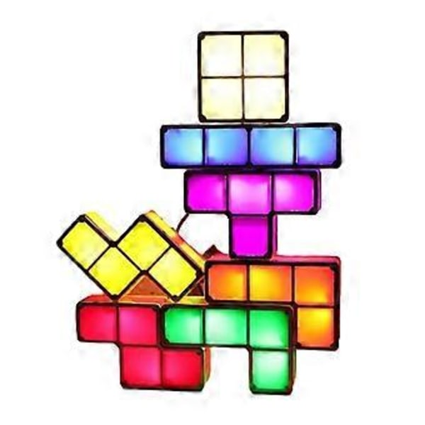 Firkantet LED Nattlampe, 7 Farger/STK 3D Puslespill Nattlampe, Induksjon Sammenkoblingsbar Bordlampe, DIY Tangram Lysblokker Puslespill Lampe (EU Plugg)