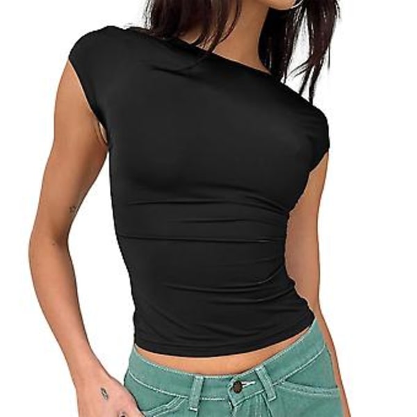 Backless Shirt Sweat-wicking Top Breathable Blouse Hygroscopic Casualtops(S Black)