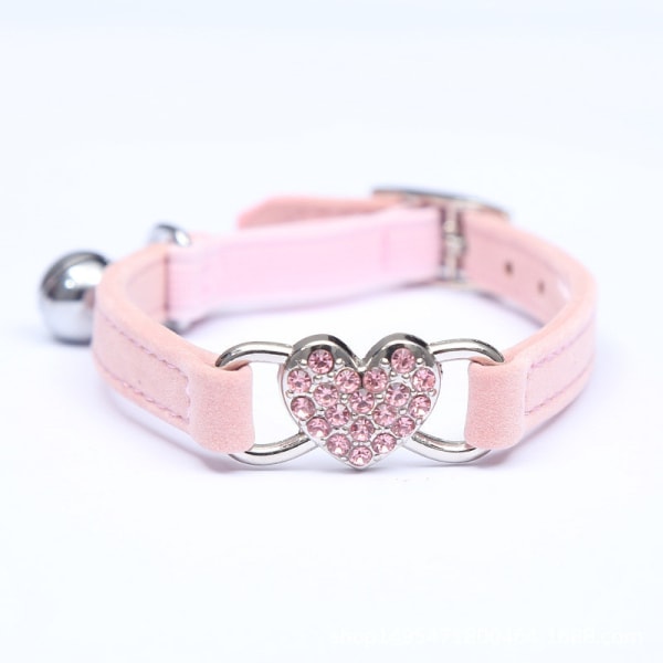 (rosa ),Hjärtformat katthalsband med klocka, justerbart halsband med