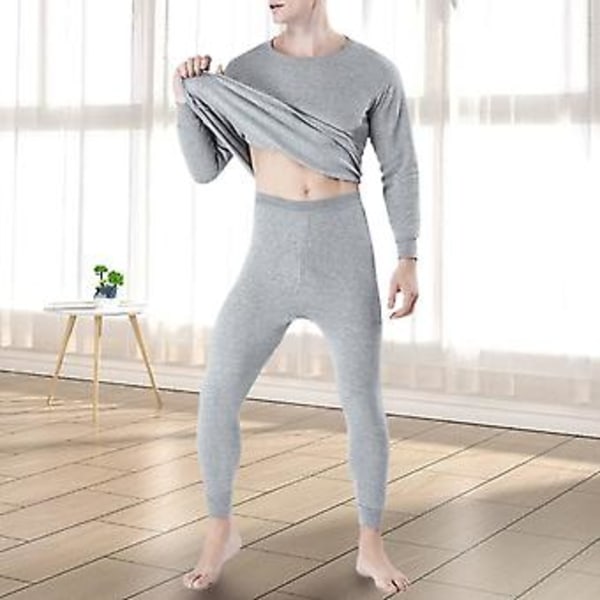 2-pack herr underkläder, rund hals, långärmad, tjock plysch, anti-pilling, hög elasticitet, termisk stretch, midja, långa basunderkläder (3XL svart)