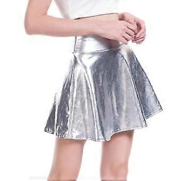 Dam Plisserad Minikjol Plisserad Kjol Våt Look Hög Midja Clubwear Bar Party Pu Läder Glänsande Scenkjol (S Svart)