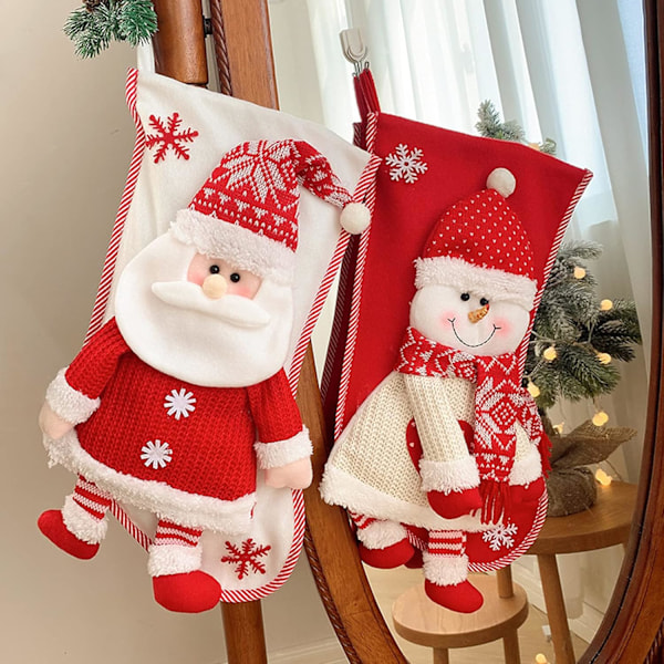 2 st julstrumpor Jultomte Snögubbe Presentpåse Julstrumpa