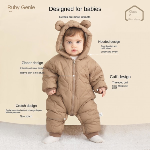 Baby Onesie Winter Clothes Baby Warm Soft Clothes Baby Sweater Jumpsuit Bear Baby Onesie 2 cm khaki 37  positive size