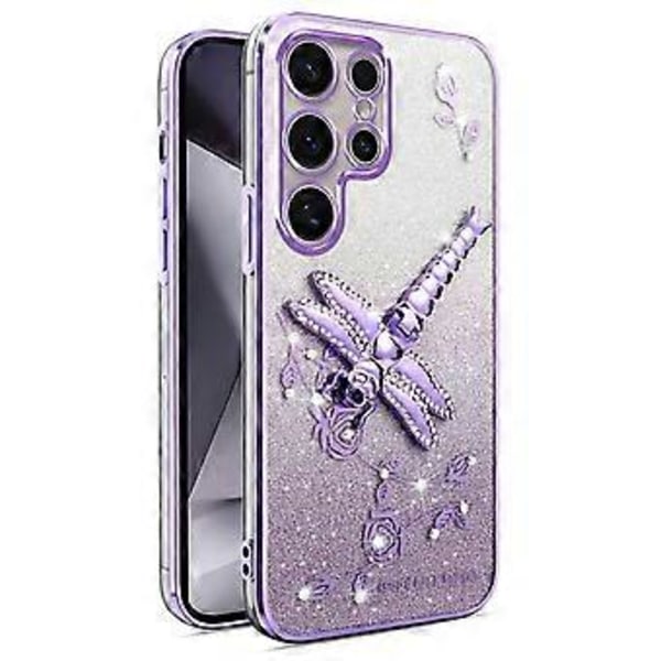 KADEM Samsung Galaxy S25 Ultra -kotelo, sudenkorento, jalusta, TPU, kukkia, glitter-puhelinkuori (tyyli B)
