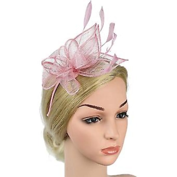 Fascinatorer for kvinner Bryllupsfascinator Hatt Blomst Mesh Fjær Hodebånd Rosa