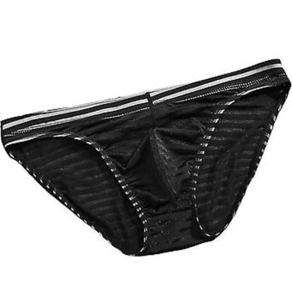 Fianao Herrar Underkläder Solid Färg Stripe Sömlöst Mesh Herrar Kalsonger för Inne Bär (L Svart)