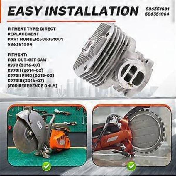 Sylinteri-mäntäsarja Husqvarna K970, K970 II, K970 III -malleihin, 586351001 586351004 Sylinteri-mäntätiiviste