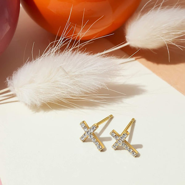 Korsörhängen för kvinnor | Små religiösa tro Cubic Zirconia Cross Studs Huggies örhängen