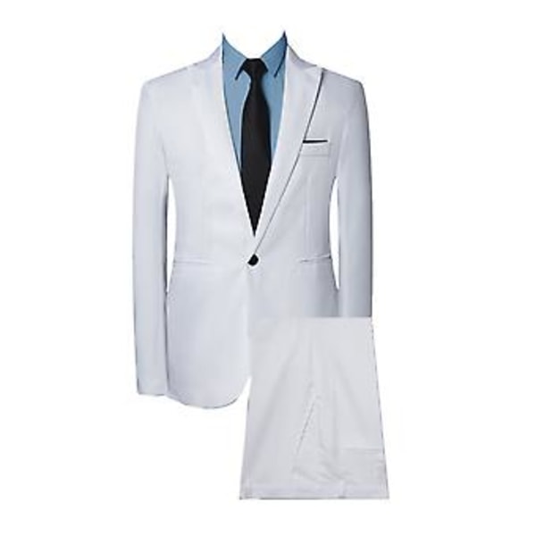 2-delad kostym för män, enfärgad, business, kavaj med slag, långärmad, enkelknäppt, slim fit, midjehöga långbyxor (2XL vit)
