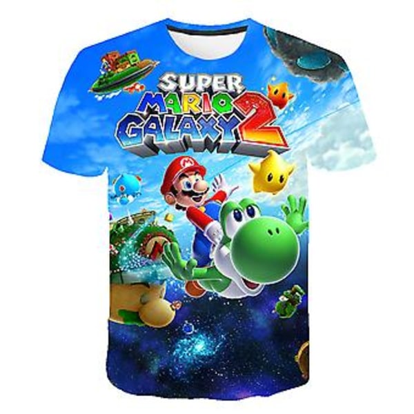 Super Mario Barn- och Flickor 3D-Tryckt T-shirt Sommar Toppar Spelare Fans Present För 4-8 år (7-8 År D)