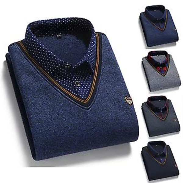 Fianao Kevätpaita Pistekuvioinen Väärennös Kaksiosainen Käännettävä Kaulus Neulostuote Työhön (3XL Tummansininen)