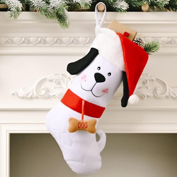 (Vit) Hund Julstrumpa Julstrumpor Julbox Häng