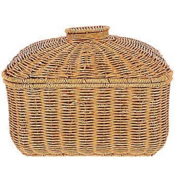 Rattan Vevd Oppbevaringskurv Multifunksjonell Snack Fruktkurv Mat Oppbevaringskurv med Lokk