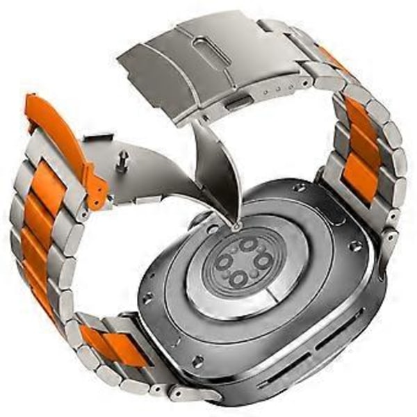 For Samsung Galaxy Watch Ultra 47mm Klokkereim Titanlegering Tre Perle Armbånd med Verktøy(Titanium+Oransje)