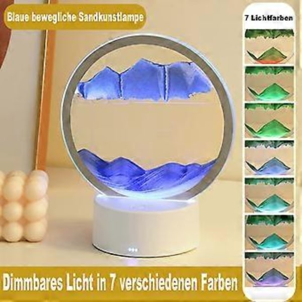 Sandbilder med LED-ljus, Rörlig Sandkonst, 3D Moving Sand Art Bordslampa, 3D Flytande Sandmålning, Dynamisk Sandbild
