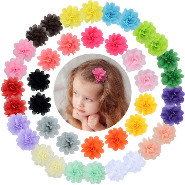 Barn Chiffon Blomster Hårklämmor Baby Söta Hårtillbehör Baby Mjukt Gör Inte Ont Huvudbonad Huvudblomma 20-pack Färger Slumpmässigt
