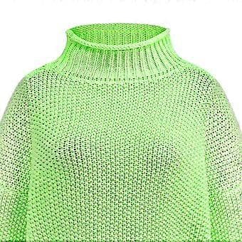 Dame Turtleneck Batwing Ærme Oversized Pullover Sweater S Hvid(M Frugtgrøn)