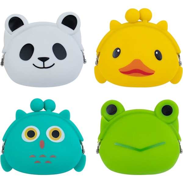 4 Pack Cartoon Animal Silicone Coin Wallets Purse Headset Bag for School Prize Gifts Goodie Bag Filler