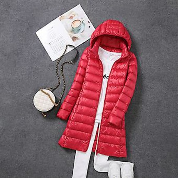 Vinterjakke for kvinner, lang og slank passform, med hette, varm jakke egnet for vennegrupper (3XL Rosa)