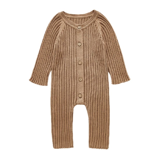 Newborn Baby Bodysuit Long Sleeves Knitted Jumpsuit Comfortable Outfits Clothes For Boys Beige 80CM