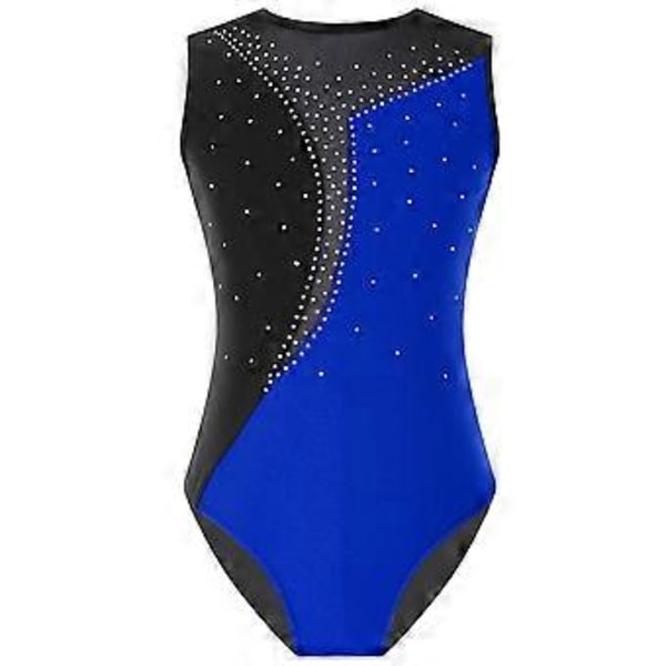 Flickor Ärmlös Kontrastfärg Gymnastikdräkt Konståkning Gymnastik Danskläder (5-6 År kungsblå)