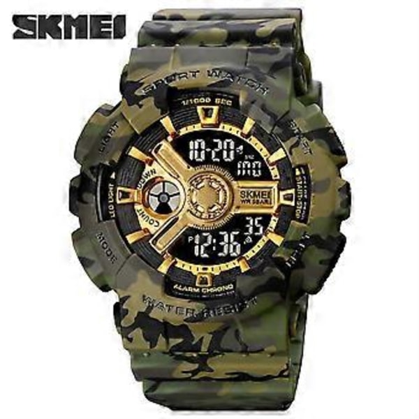 Fashion Military Mens Sport Digital Quartz Analog Waterproof Wrist Watch(Large Army Green Camo )