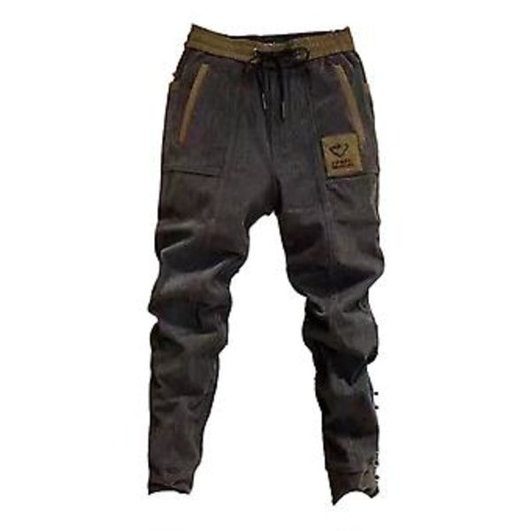 Midsittande Harem-byxor för män med dragsko och elastisk midja, kontrastfärgade fickor, enfärgad sammet, höst (3XL Mörkgrå)