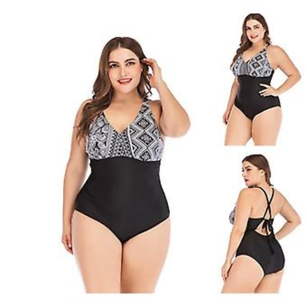 Girl’s swimsuit  large size one-piece sexy breathable swimwear S Black with gray flower