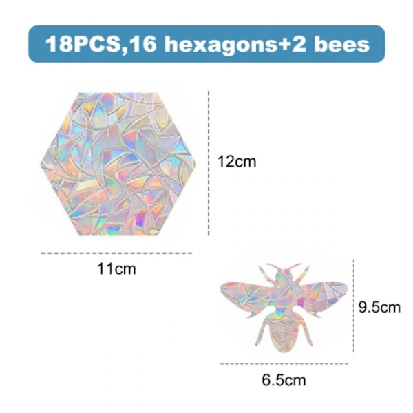 18 kappaletta kuusikulmio- ja ikkunatarroja, törmäyssuojatut ikkunatarrat