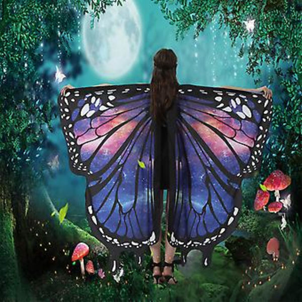 Voksen Butterfly Shawl Kappe med Roterende Vinger til Halloween, Cosplay og Dans (Sort)( )