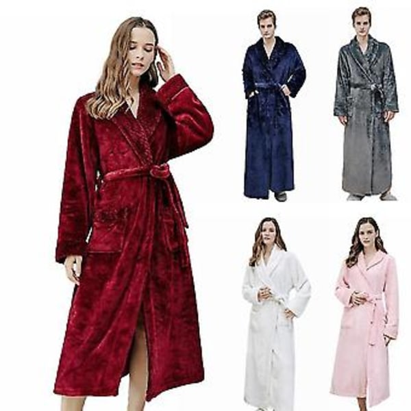 Mænd Kvinder Vinter Morgenkåbe Badekåbe Varmt Tykt Fleece Kåber Loungewear (M Lys Rosa Kvinder)