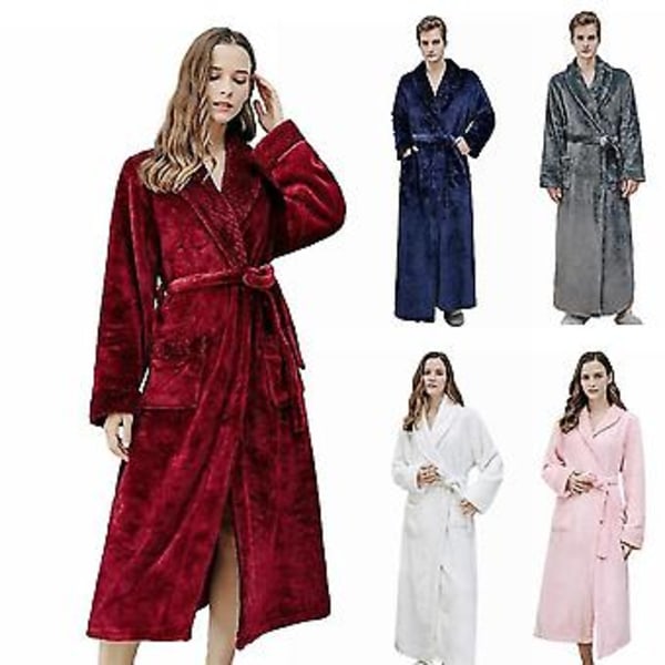 Men Women Winter Dressing Gown Bathrobe Warm Thicken Fleece Robes Loungewear (XL Light Pink Women)