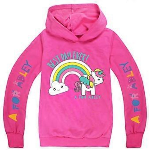 Barnens Långärmad Huvtröja A för Adley Regnbågsenhörning Tryckt Hoodies Toppar (11-12 År Ros Röd)