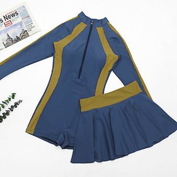Badedragt til børn, jumpsuit, todelt, flad vinkel leggings med kort nederdel, pige badetøj, XL, Blå