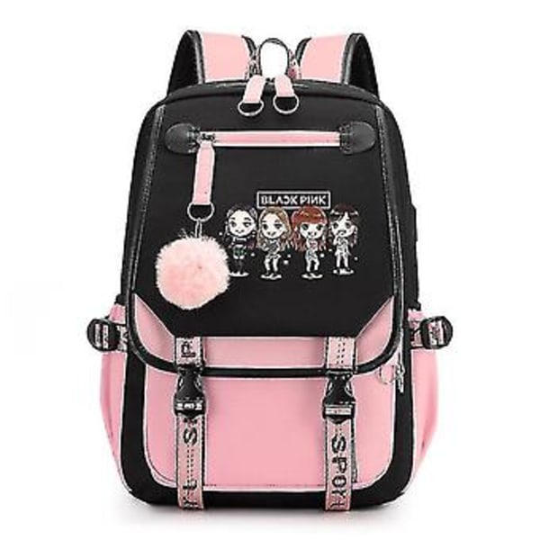 Blackpink Roseanne Park Lisa Kim Ji Soo Rygsæk med Stjerner på Skulderen Koreansk USB-xh (sort pulver ny pige)