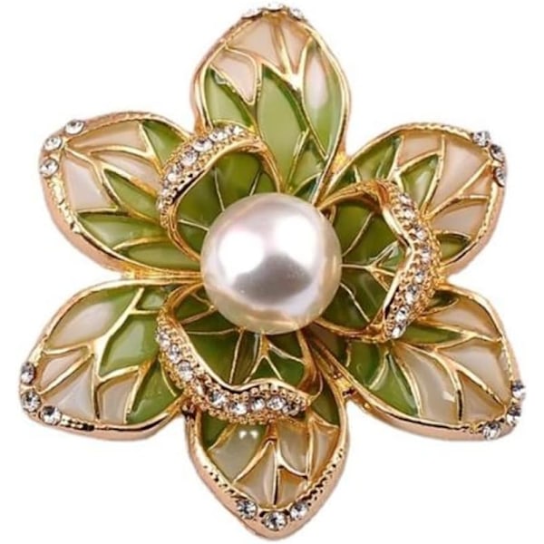 Vårgrön blomma brosch pin skelett kristall strass kronblad utsökt konst brosch för kvinnor pärla brosch guld elegant