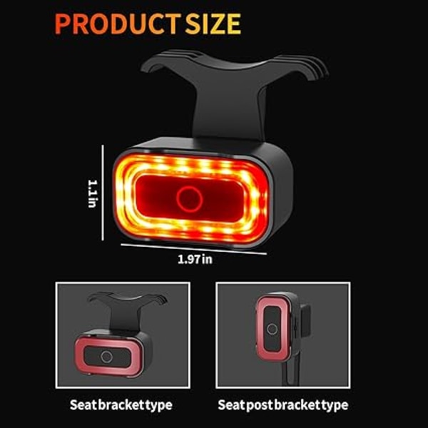 Smart sykkel baklys, USB-oppladbar bremsesensor sykkel baklys, 4