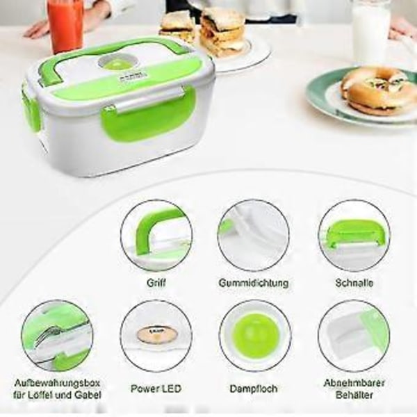 Elektrisk Lunchbox Matvärmare Rostfritt Stål Värmebehållare Bärbar 1,5l Matlåda För Hemmet Och Bilen