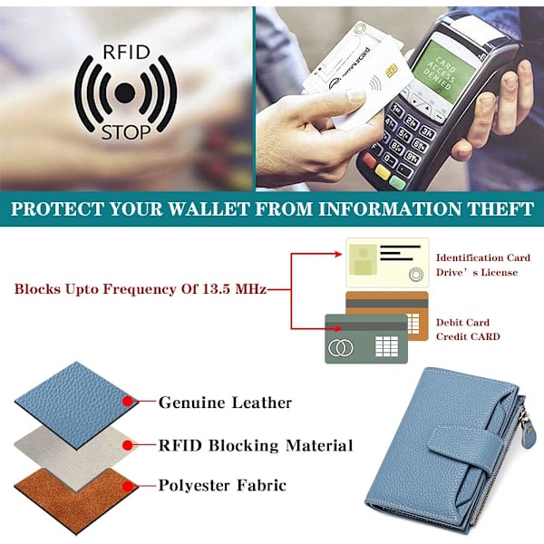Liten plånbok för kvinnor Äkta läder Bifold Kompakt RFID-blockering