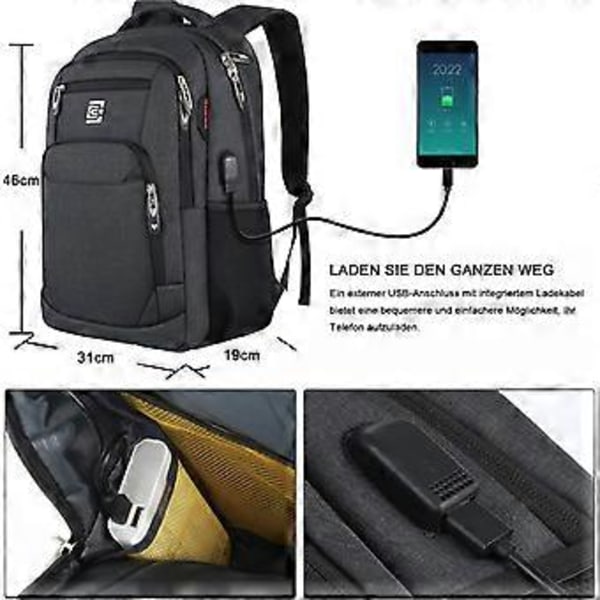 Laptopryggsäck, USB-laddning, Stöldskydd